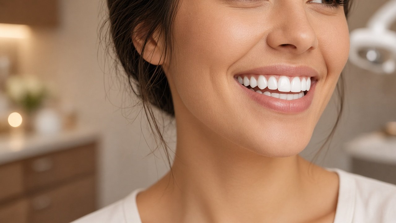 Close-up of a bright smile in a dental clinic